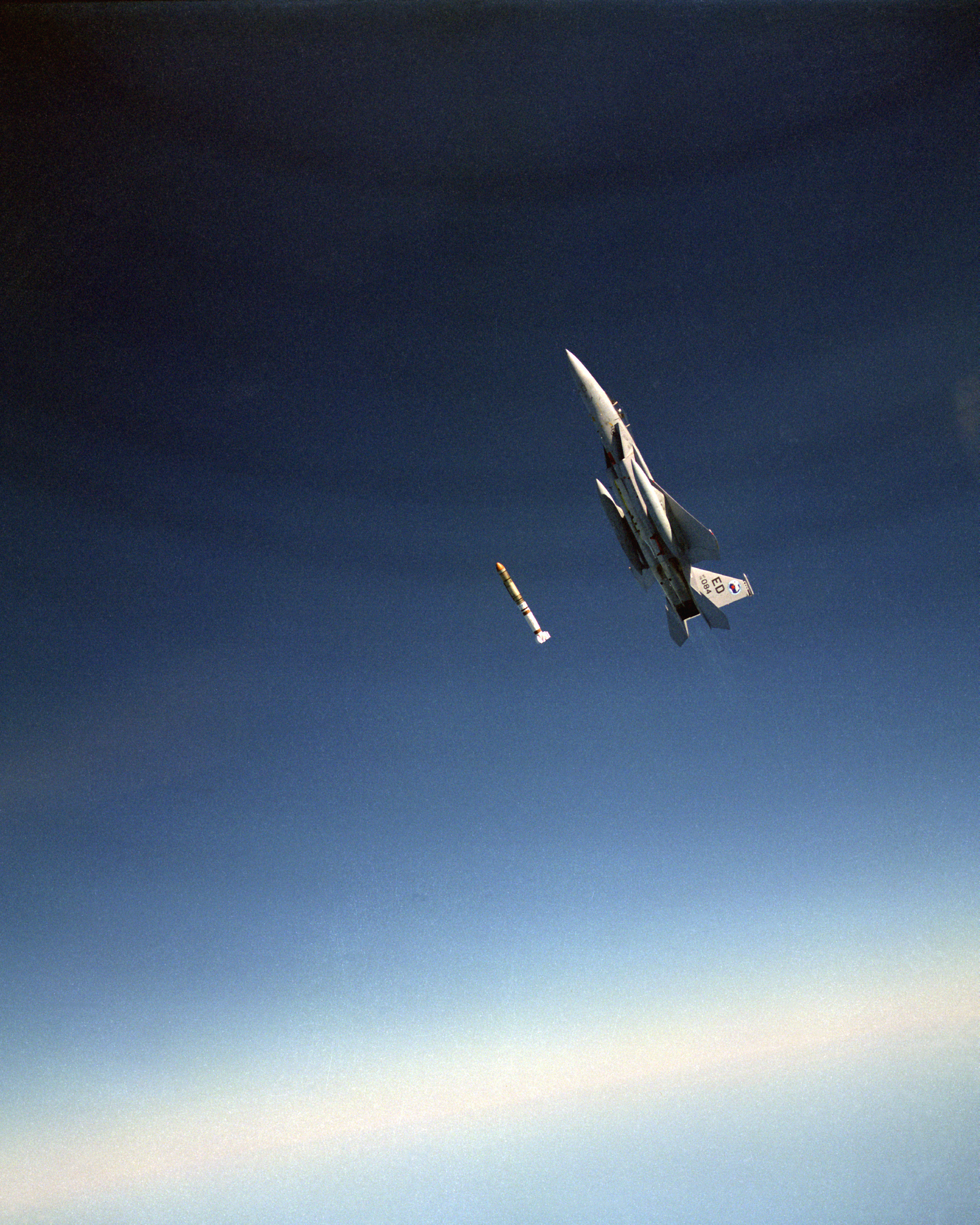F-15 launches ASAT missile. (Credit: National Archives Catalog)